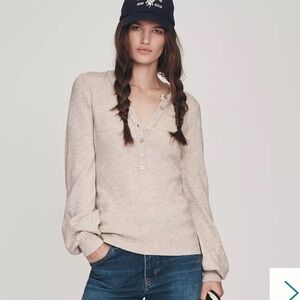 By Anthropologie Cashmere Blend Fitted Henley Sweater
